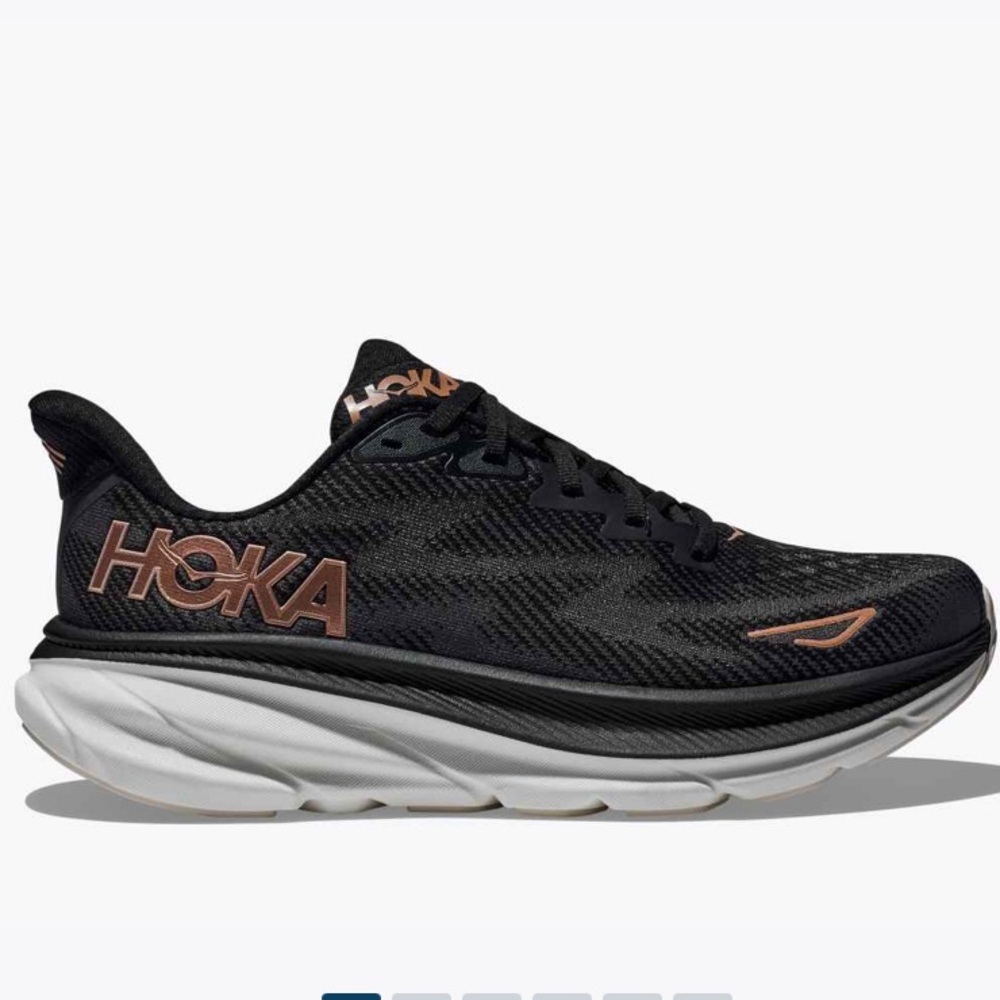 Hoka Black and Gold Athletic Shoes